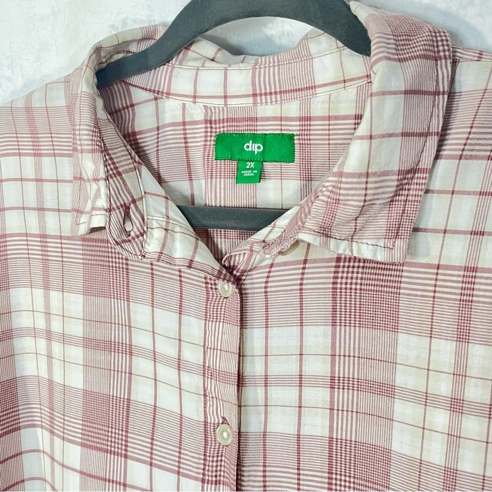 Dip Oversized Button Down Plaid Blouse Asymmetrical Size 2xl - Picture 2 of 7